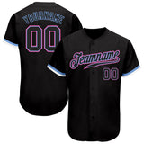Custom Black Black Light Blue Pink-White Authentic Baseball Jersey