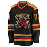 Custom Black Old Gold-Red Hockey Jersey