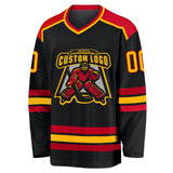 Custom Black Gold-Red Hockey Jersey