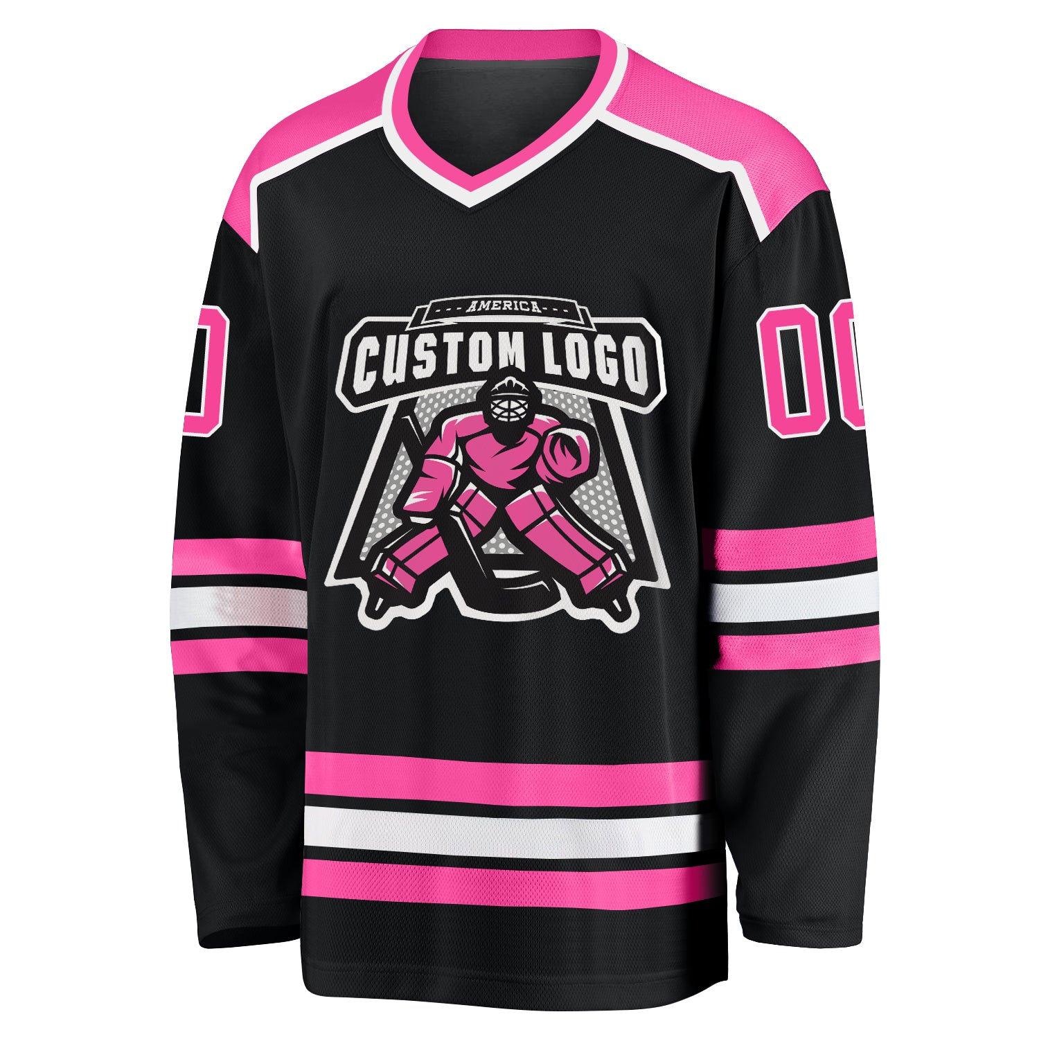 Custom Black Pink-White Hockey Jersey