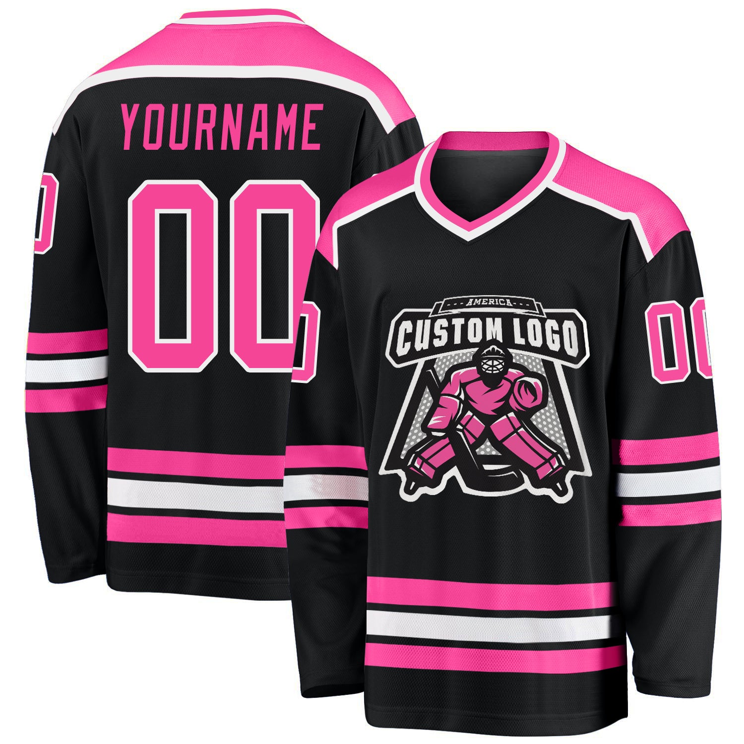 Custom Black Pink-White Hockey Jersey