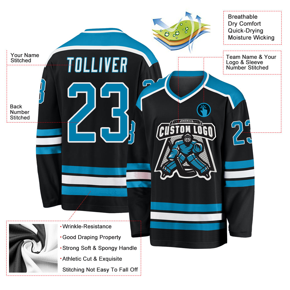 Custom Black Panther Blue-White Hockey Jersey