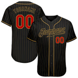 Custom Black Old Gold Pinstripe Red-Old Gold Authentic Baseball Jersey
