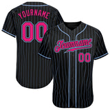 Custom Black Light Blue Pinstripe Hot Pink-Light Blue Authentic Baseball Jersey