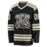 Custom Black Vegas Gold-White Hockey Jersey