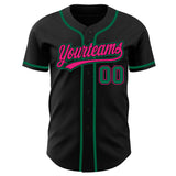 Custom Black Kelly Green-Hot Pink Authentic Baseball Jersey