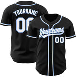Custom Black White-Light Blue Authentic Baseball Jersey