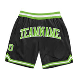 Custom Black Neon Green-White Authentic Throwback Basketball Shorts