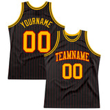 Custom Black Red Pinstripe Gold-Red Authentic Basketball Jersey