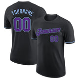 Custom Black Purple-Light Blue Performance T-Shirt