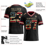 Custom Black Vintage USA Flag Crimson-City Cream Authentic Football Jersey