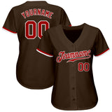 Custom Brown Red-White Authentic Baseball Jersey