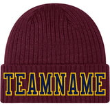 Custom Burgundy Navy-Gold Stitched Cuffed Knit Hat