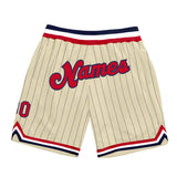 Custom Cream Navy Pinstripe Red-Navy Authentic Basketball Shorts