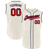 Custom Cream Red-Navy Authentic Sleeveless Baseball Jersey