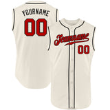 Custom Cream Red-Black Authentic Sleeveless Baseball Jersey