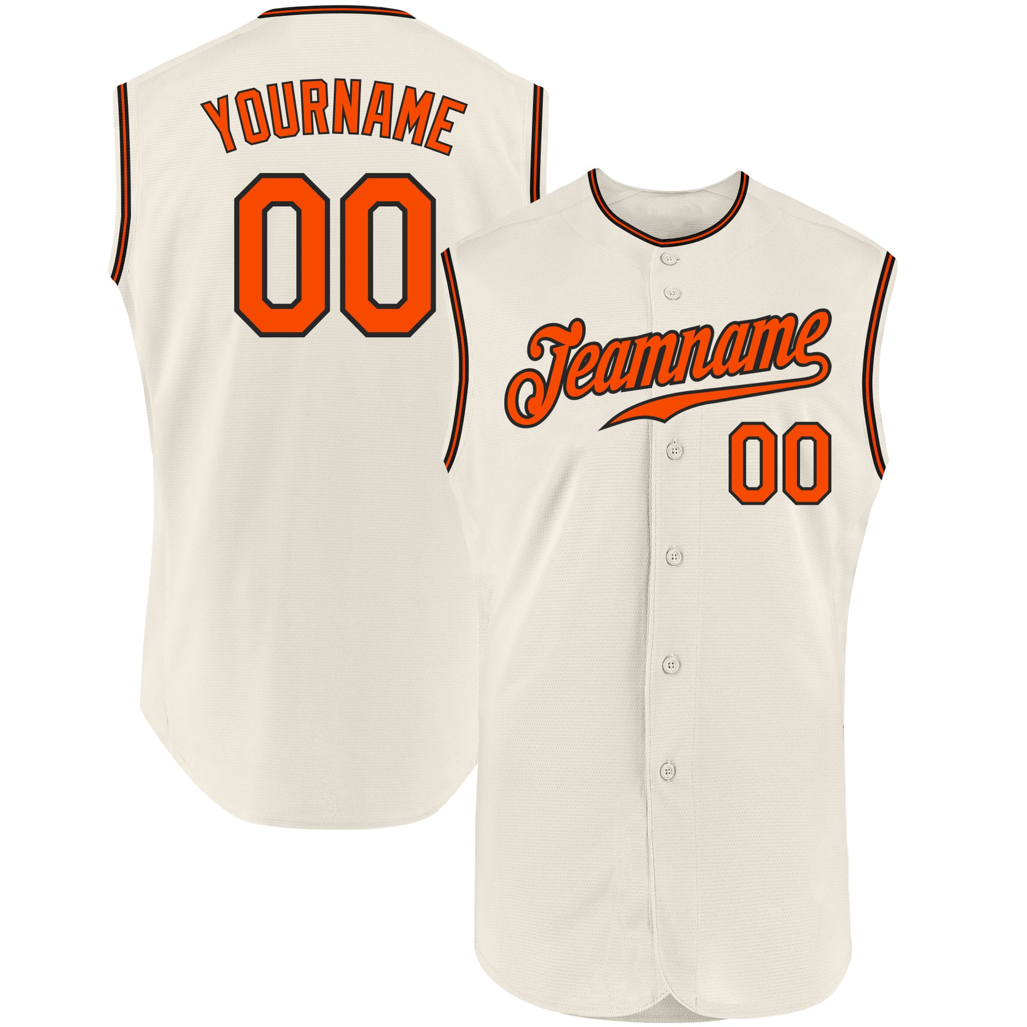 Custom Cream Orange-Black Authentic Sleeveless Baseball Jersey