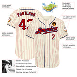 Custom Cream Red Pinstripe Red-Navy Authentic Baseball Jersey