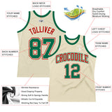 Custom Cream Kelly Green-Red Authentic Throwback Basketball Jersey