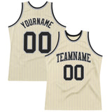 Custom Cream Gray Pinstripe Black Authentic Basketball Jersey
