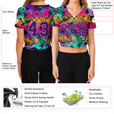 Custom Women's Graffiti Pattern Purple-Pink Bright Neon Colors 3D V-Neck Cropped Baseball Jersey