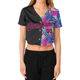 Custom Women's Black Black-Pink Summer 3D V-Neck Cropped Baseball Jersey