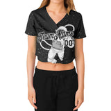 Custom Women's Black Black-White Astronaut 3D V-Neck Cropped Baseball Jersey