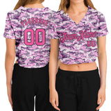 Custom Women's Camo Pink-Black Salute To Service V-Neck Cropped Baseball Jersey