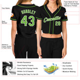 Custom Women's Black Neon Green-White V-Neck Cropped Baseball Jersey