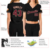 Custom Women's Black Crimson-City Cream V-Neck Cropped Baseball Jersey