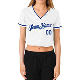 Custom Women's White Royal V-Neck Cropped Baseball Jersey