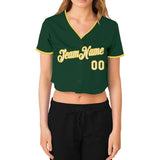 Custom Women's Green White-Gold V-Neck Cropped Baseball Jersey