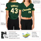 Custom Women's Green White-Gold V-Neck Cropped Baseball Jersey