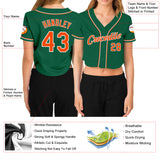 Custom Women's Kelly Green Orange-White V-Neck Cropped Baseball Jersey