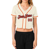 Custom Women's Cream Orange-Royal V-Neck Cropped Baseball Jersey