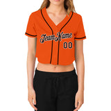 Custom Women's Orange Brown-White V-Neck Cropped Baseball Jersey