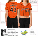 Custom Women's Orange Brown-White V-Neck Cropped Baseball Jersey
