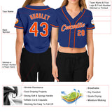 Custom Women's Royal Orange-White V-Neck Cropped Baseball Jersey