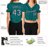 Custom Women's Aqua Gray-Navy V-Neck Cropped Baseball Jersey
