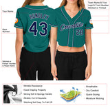 Custom Women's Aqua Navy-White V-Neck Cropped Baseball Jersey