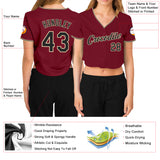 Custom Women's Crimson Black-Cream V-Neck Cropped Baseball Jersey