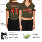 Custom Women's Olive Red-Cream Salute To Service V-Neck Cropped Baseball Jersey