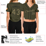Custom Women's Olive Camo-Black Salute To Service V-Neck Cropped Baseball Jersey