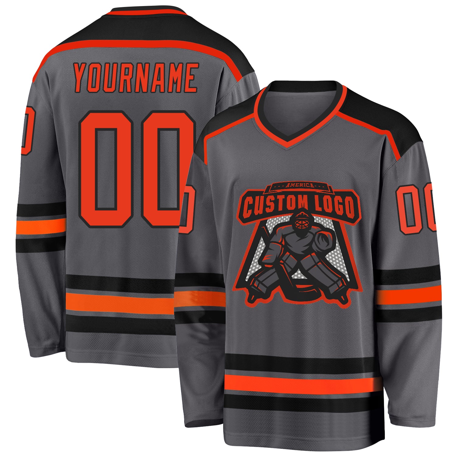 Custom Steel Gray Orange-Black Hockey Jersey