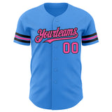 Custom Electric Blue Pink-Black Authentic Baseball Jersey