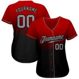 Custom Red Gray-Black Authentic Fade Fashion Baseball Jersey