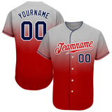 Custom Gray Navy-Red Authentic Fade Fashion Baseball Jersey