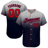 Custom Gray Red-Navy Authentic Fade Fashion Baseball Jersey