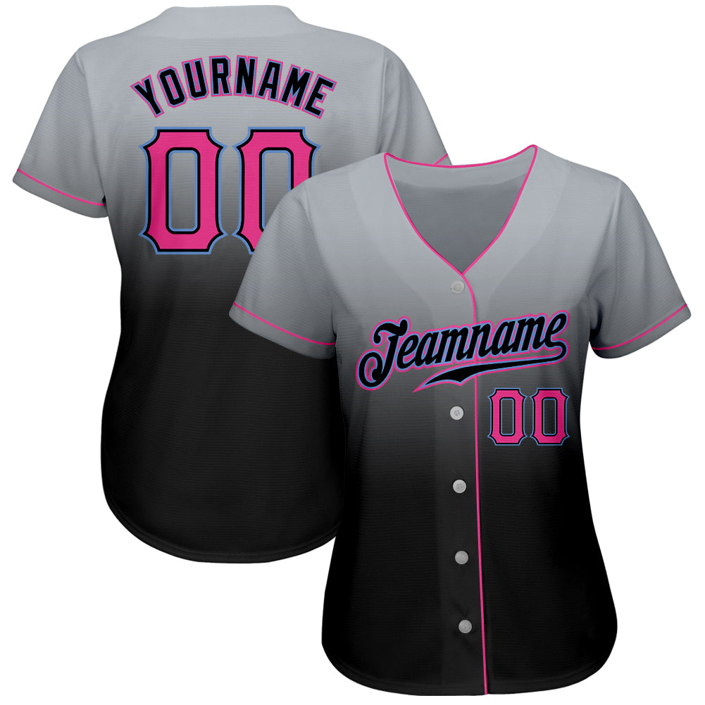 Custom Gray Pink-Black Authentic Fade Fashion Baseball Jersey