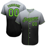 Custom Gray Neon Green-Black Authentic Fade Fashion Baseball Jersey